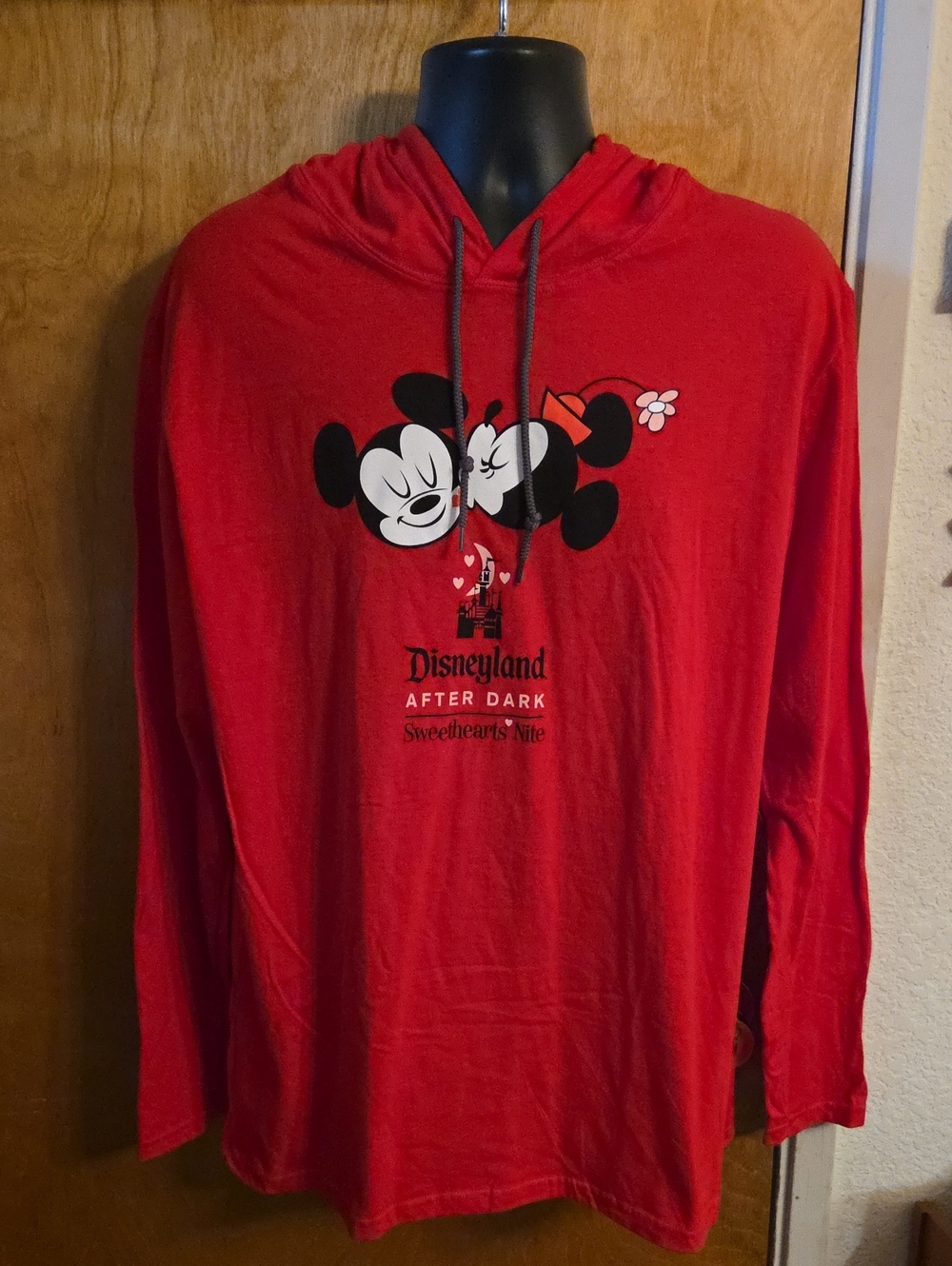 NWT Disney after Dark Shirt Red Hooded Drawstring Long Sleeve XL